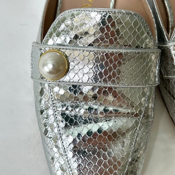 Stuart Weitzman Payson Pearl Slide Loafers in Silver Snake Size 7.5 - Picture 8 of 12